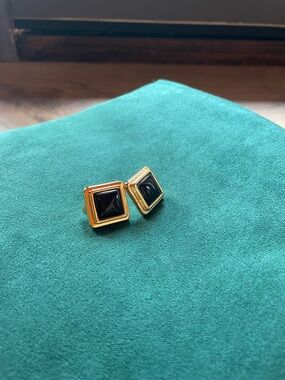 Heaven mayhem Gold Square Earrings with Black Stone